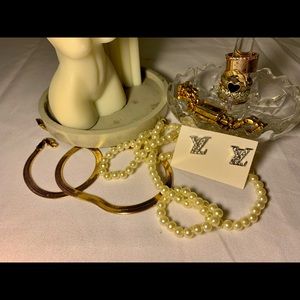 Louis Vuitton LV Silver Logo Stud Earrings